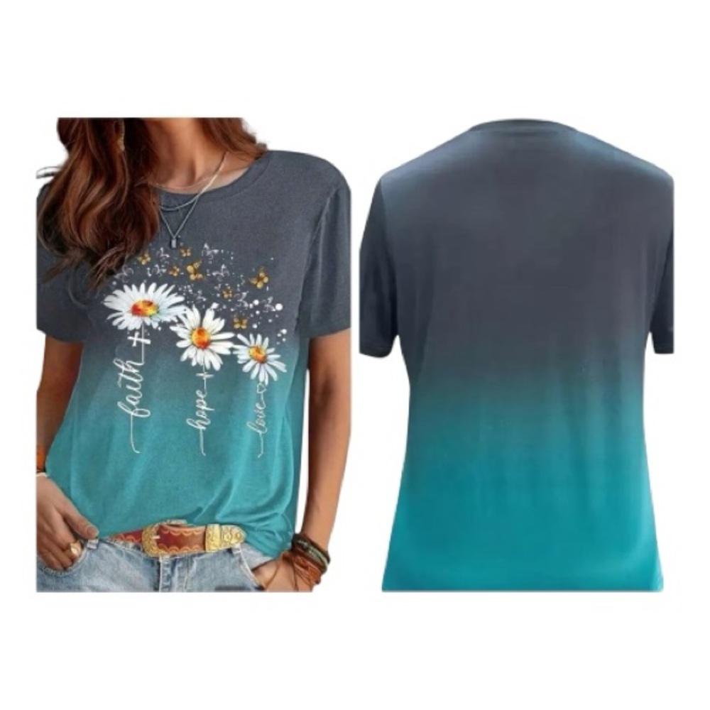 🆕 SHEIN Blue Ombre Daisy Tee